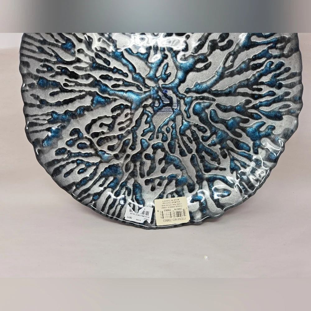 Three Hands Coral Blue Dish Platter Plate Hand Painted Sea Ocean Beachy Look